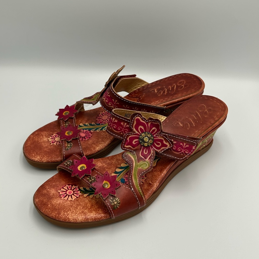 Handcrafted Floral Embellished Women's Sandals in Red